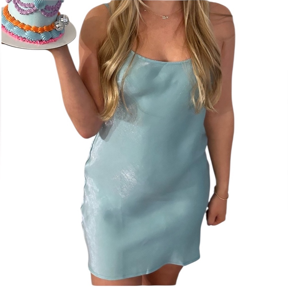 Verge Girl Pale Blue Satin Slip Mini Dress